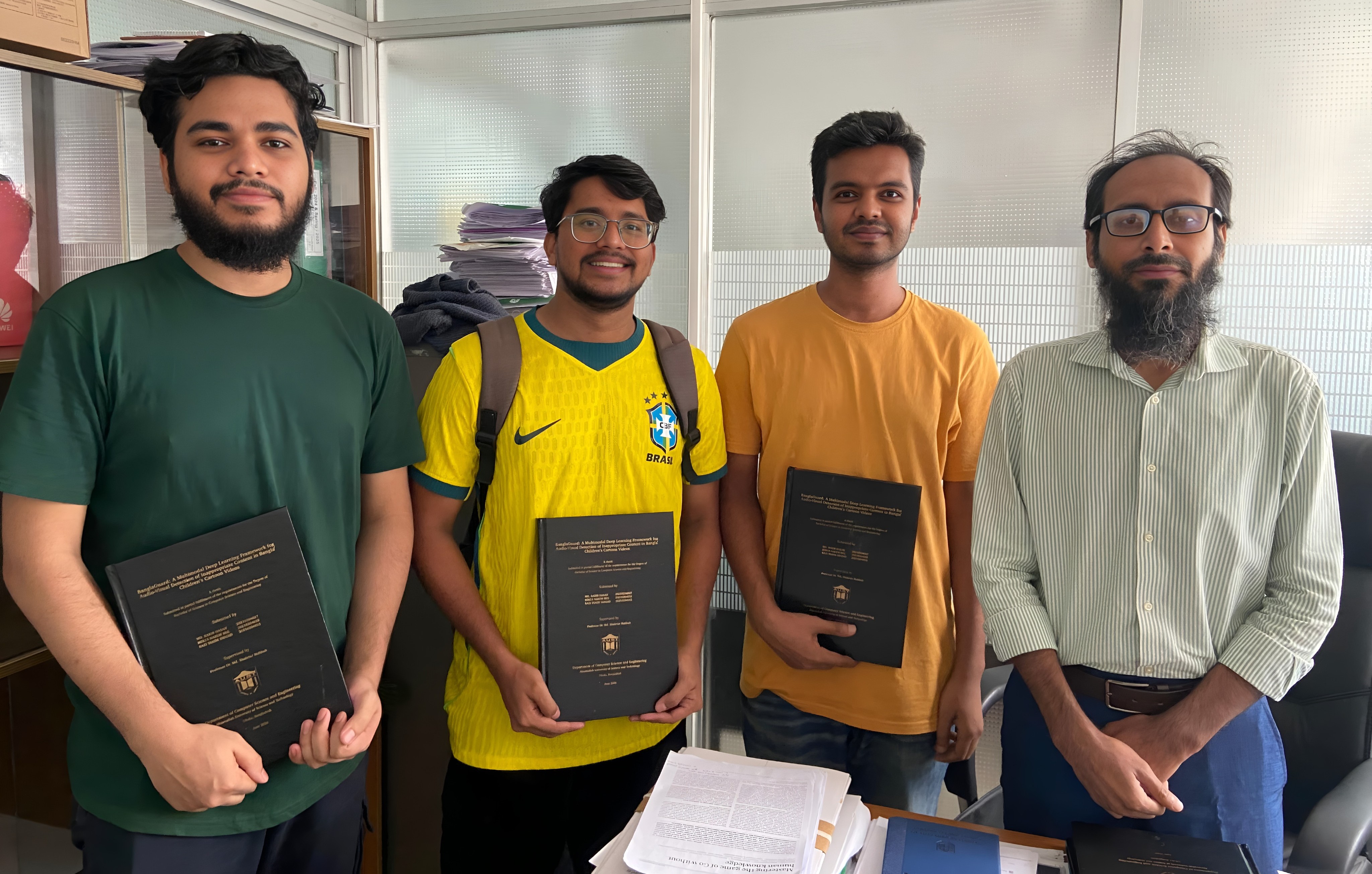 BanglaGuard thesis team with supervisor Prof. Dr. Md. Shahriar Mahbub at the thesis book submission